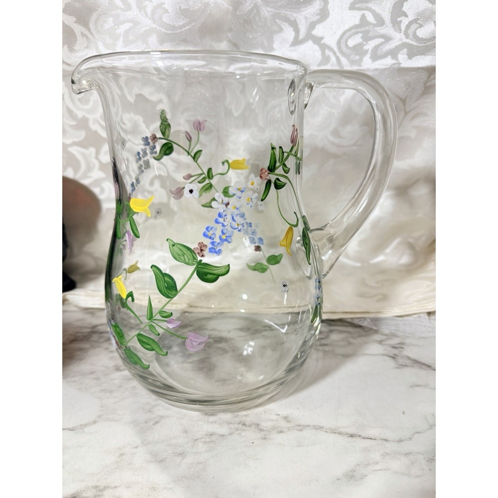 Hand painted Glass Pitcher With Floral Design (3388)